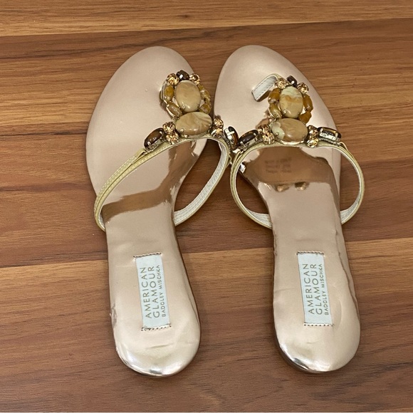 BADGLEY MISCHKA American Glamour Rose Gold Embellished Rhinestones Sandals 7.5 - Picture 3 of 13
